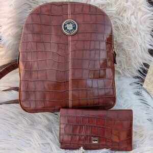 Dooney & Bourke Brown Croc-Embossed Backpack and Wallet